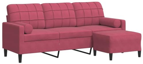 vidaXL Divano a 3 Posti con Poggiapiedi Rosso Vino 180 cm in Velluto, Divano 3 posti con poggiapiedi, sofà, Poltrona, Divano, divanetto, Divano Lounge