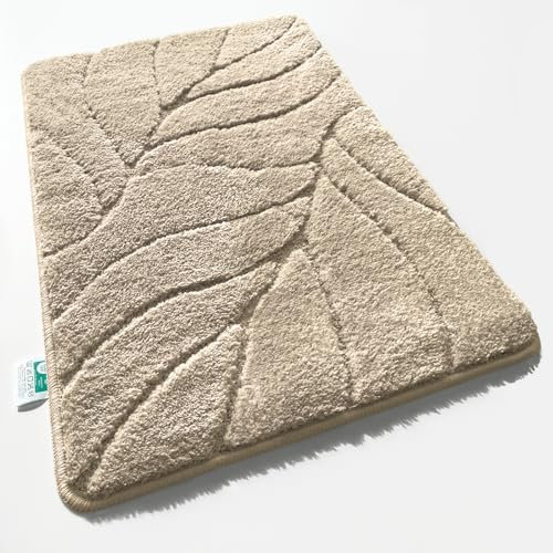 Floordirekt Badteppich - extra flauschig & schnelltrocknend - Badezimmerteppich mit rutschhemmender Rückseite - Badematte Duschvorleger (Maris) (Ivory, 80 x 150 cm)