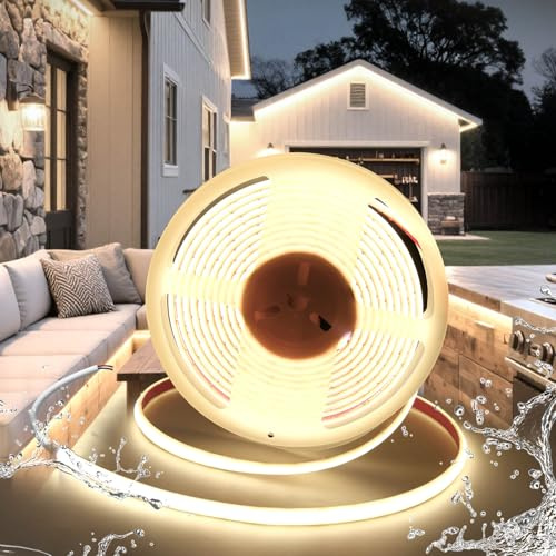 BRIMETI Striscia LED COB 24V, 5M Tubo LED Impermeabile IP68 Bianco Naturale 4000K Silicone 320LEDs/M Esterno Nastri LED, Larghezza 10 mm, per Cucina, Soggiorno, Feste, Bar (Senza Alimentatore)