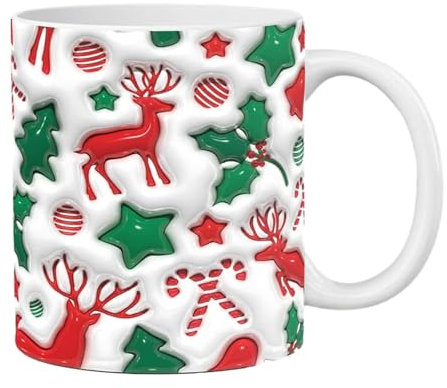 FmtwPhn Weihnachtstasse mit Rentier-Motiv, Keramik, Weihnachtstassen, Weihnachtsmann-Tassen für gemütliche, heiße Schokolade, Freunde, Familie