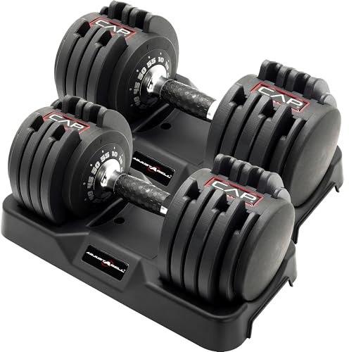 CAP ADJUSTABELL® 55 lb Pair of Adjustable Dumbbells with Contoured Full Rotation Handle, Honeycomb Chrome and Black Handle