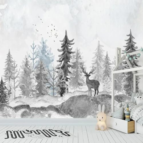 MIXUEXUNLU Mural Wallpaper Modern 3D Black and White Landscape Tree elk Background Wall Poster Living Room Children's Bedroom Mural