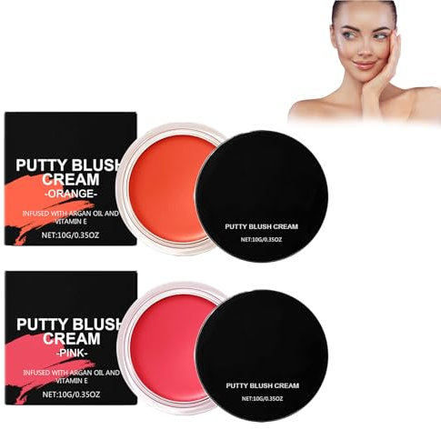 Mikabila (03, F)2PCS Blush in Crema,Fard in Crema,per Occhi Labbra e Guance,Texture Leggera e Morbida,Effetto Naturale,Powder Blush Rosa a Lunga Durata, Fard in Polvere Blush a Lunga Durata