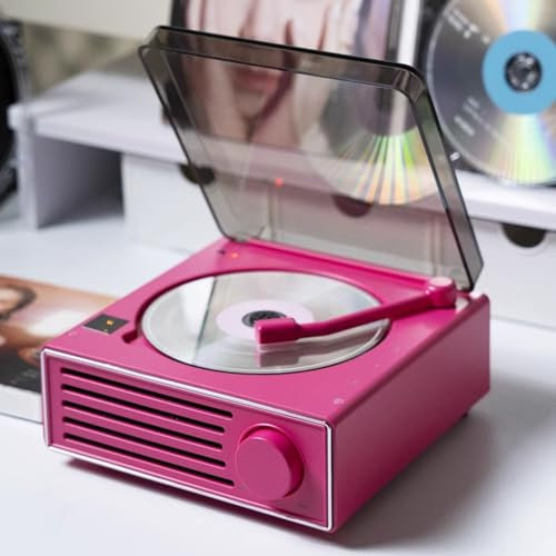 MDXHKK Living Room CD Players, Retro Album CD Audio Integrated Player, Portable Record Player, Home Speaker, Disc Player, Support Bluetooth Boomboxes, Speakers Dock,Pink
