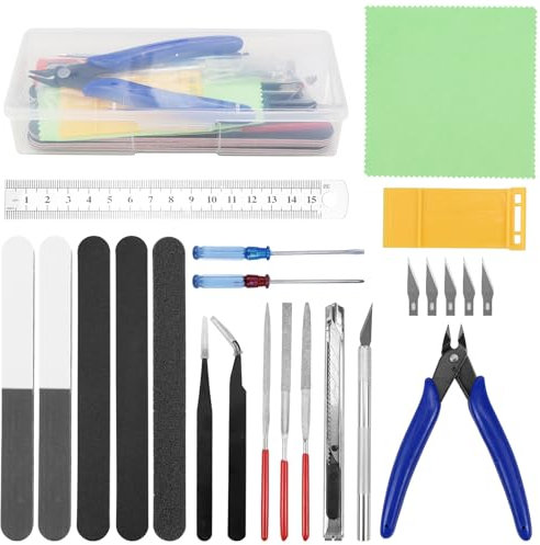 TYBYBB Outils de Modélisme 24 Pièces Kit Maquette Modelisme, Modèle Outils Kit, Kit Maquette Construction Modèle de Base Réparation et Fixation pour Bâtiments Voitures Avions Modélisme