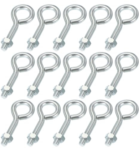 sourcing map Bulloni a occhiello M6 x 30 in acciaio al carbonio, viti con dadi esagonali per gancio in metallo, ganci ad anello terminali per legno, confezione da 15