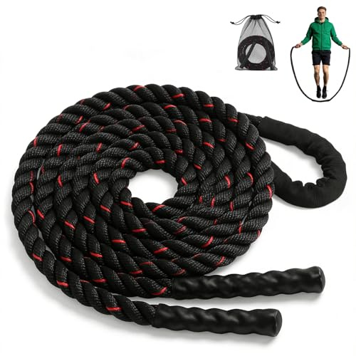 Gewichtetes Springseil 1 kg für Erwachsene,Schweres Springseil mit Schutzmantel, Rutschfest Griffe,Netzbeutel mit Kordelzug,3 m Springseil Fitness für Männer,Frauen,Fitness & Ausdauer & Seilspringen