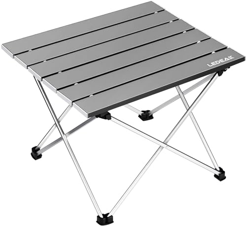 Ledeak Tragbar Klapptisch, Aluminium Campingtisch Ultra Leichte mit Tasche, Leicht zu Tragen, Klappbar Tisch Präfekt für Camping Picknick Kochen Garten Wandern Reisen (Grau, Mittel)