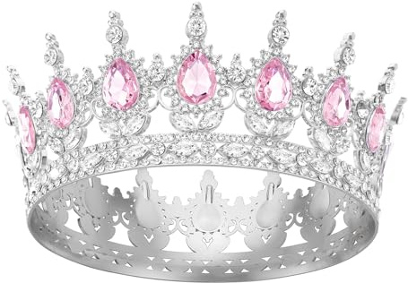 DRESHOW Corona da Donna Diadema Rotondo Principessa Corona Regina Barocca con Strass Scintillanti per Matrimonio Ballo Compleanno Pageant