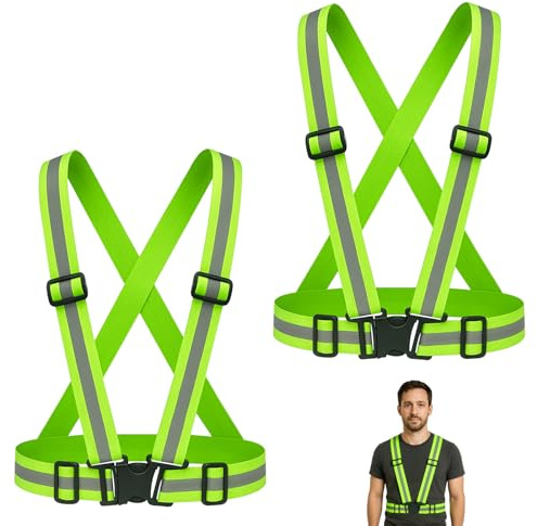 Huybaa Chaleco Reflectante de Alta Visibilidad, Pack de 2, Cintura Elástica Ajustable, Transpirable, para Ciclismo, Motociclismo, Jogging