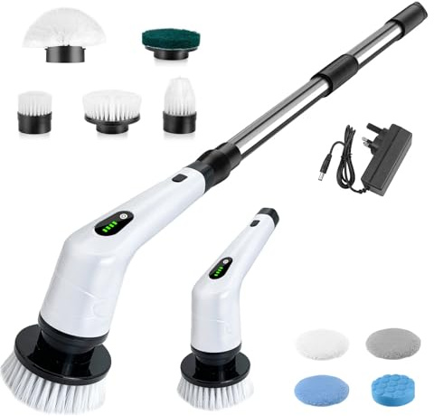 Electric Spin Scrubber Upgrade 8-in-1 Electric Cleaning Brush, 1000RPM Powerful Cleaning, IPX7 Waterproof Shower Power Scrubber for Bathroom Tile Floor Scrubber Cleaning