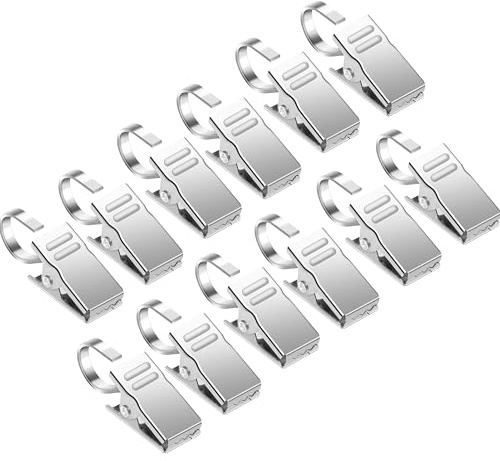 CZ Store - Vorhang-Clip |12 STK Edelstahl-Ring für Duschvorhangstange, zum Aufhängen - Federring mit gezahnten Klemmen & glatter Oberfläche - Ideal für Dekoration