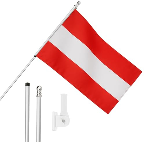 Austria Flag, Flagpole and Wall Mount - 5ft x 3ft Austrian Flag with Grommets, Extendable Pole and Mount - Sports Supporter National Pride Indoor Outdoor Decoration