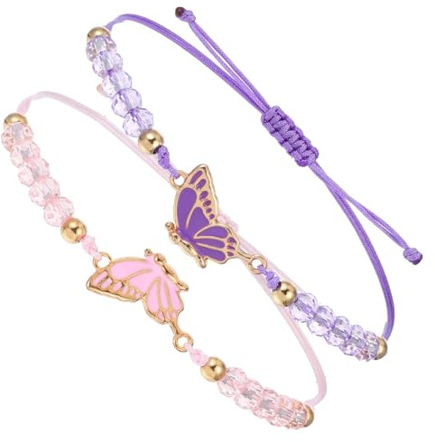 Bewudy Lot de 2 bracelets d'amitié papillon, bracelets assortis papillon, bracelet ajustable pour meilleurs amis pour 2, bijoux d'amitié avec breloques faites à la main, cadeaux pour femmes et couples
