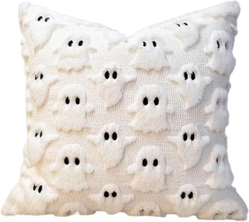 Lonnalee Halloween Kissenbezug 45x45 cm, Halloween Geister Deko Kissenbezug,Kissenhülle Aus Plüsch Für Sofa Schlafzimmer, Aesthetic Zimmerdeko, Deko Kissen Wohnzimmer (White)