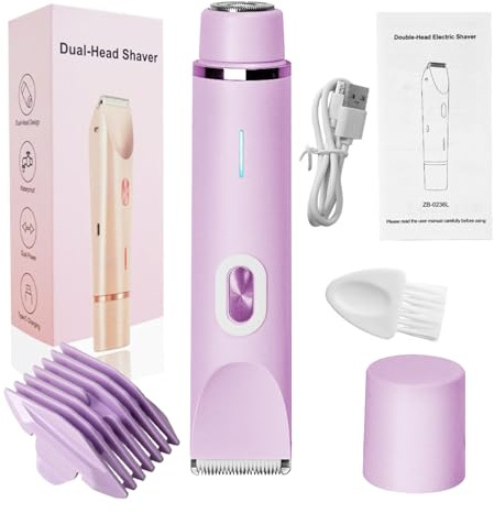 Klyne Damrakhyvel, 2-I-1 Elektrisk Klyne Damtrimmer Lämplig for Känslig Hud, Bikinitrimmer for Kvinnor, USB-Laddning, Ipx7 Vattentät, For Bikini, Ben, Armhålor Och Näsa(Purple)