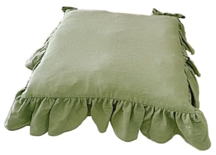 Ronyme Stuhlkissen mit Rüschen, Sitzkissen in 45 x 45cm, Stuhlkissen mit Bindebänder, Waschbar, Bauernhaus Sitzpolster für den Innenbereich, für die Küche im Landhausstil, Esszimmer, Zuhause, GrÜn