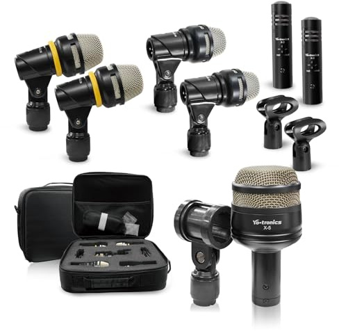 YO-TRONICS 7-Piece Drum Microphone Kit, Precise Sound Includes Mics for Snare, Toms, Cymbals & Bass Drum, Perfect for Stage, Studio with Precise Sound Capture for Dynamic Live Performance, Recording