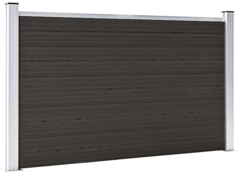 Zaunelement WPC 180x105 cm Schwarz, Holzmaserung, Aluminium, Gartenzaun, erweiterbar, robust
