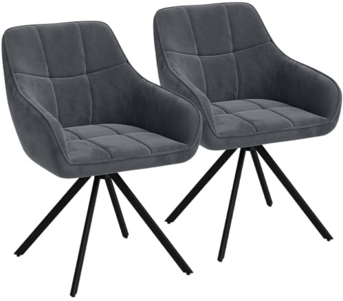 skølm Sköll Esszimmerstühle 2er Set, Dunkelgrau, Samt, drehbar, bis 150 kg | 360° drehbarer Armlehnstuhl, Küchenstuhl für Esszimmer/Küche, Polsterstuhl mit Metallgestell, moderner Loungesessel, Essstuhl