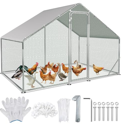 Vkechh Freilaufgehege 3x2x2m – Begehbarer Hühnerstall Verzinkter Stahl Kleintierstall Hühnerhaus Dach Geflügelstall mit Sonnenschutzdach und Tür für Haustierkäfig Hühnerkäfig Kleintiere Pflanzen