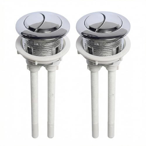 2 Packs Pulsador Universal Cisterna de Inodoro, Botón de Descarga Cromado de Doble Función – Recambio Práctico, Compatible con muchos Modelos, Fácil Instalación sin Herramientas Especiales