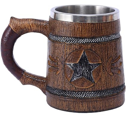 Wooden Barrel Shaped Beer Mug Stainless Steel Double Wall Classic Natural