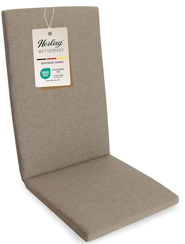 Herlag Sunny Hochlehner-Auflage 123x50x4 cm – wetterfest & UV-beständig – wasserfest – waschbarer Bezug mit Reißverschluss – Gartenstuhl Auflage für Hochlehner – Öko-Tex 100 – Taupe