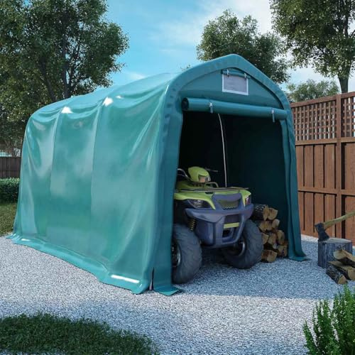 Tenda da garage in PVC 2,4 x 3,6 m, verde con telaio in acciaio e telone resistente all'acqua per riporre veicoli e merci, con pannelli laterali e accessori per un facile utilizzo