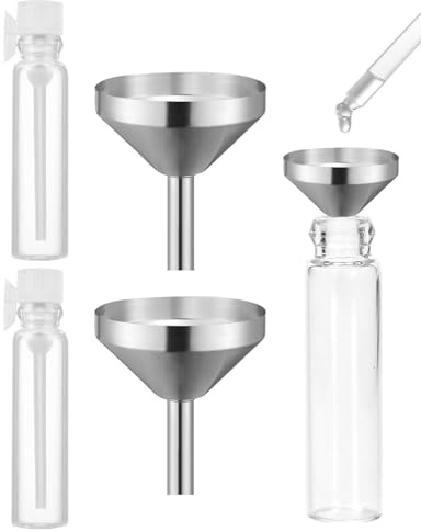 LOZTBUE 2 Piezas Embudos Pequeños Y Botellas de vidrio - Pequeños para Llenar Mini Botellas, Embudos de Llenado de Aluminio (Diámetro 1,8 cm) para Botellas, Cocina, Osméticos y Líquido