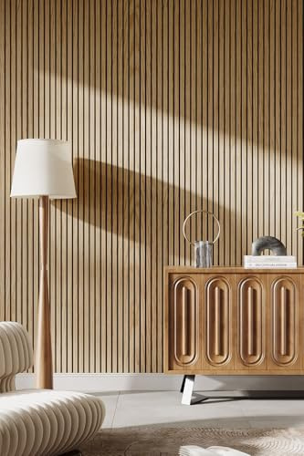 INMOZATA 3D Decor Wood Slat Acoustic Wall Panels,Soundproof & Sound Absorbing Interior Wall Covering,Suitable for Home Theater,Recording Studio,Bedroom&Living RoomQuick Installation,Oak,2400×600mm