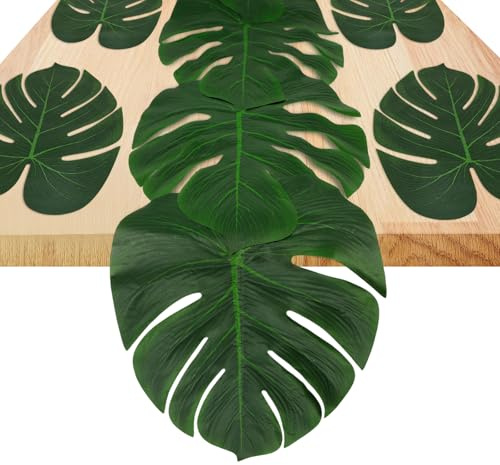 DPKOW Decorazioni per Festa Hawaiana, 5 Pezzi con Runner da Tavola e Tovaglietta in Foglie di Palma Decorazioni Hawaiane, Poliestere Foglie Tropicali di Monstera, Centrotavola perdecorazioni Festa