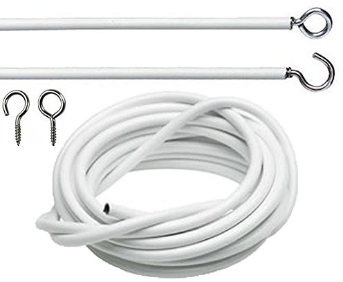 CfoPiryx White Curtain Wire Hanging Cord with Self-Adhesive Hook and Eyes for Net Curtain Rods (157.48 inch)