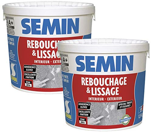 SEMIN Enduit de Rebouchage 2 x1,5 kg – Spécial Fissures & Trous de Vis – Intérieur/Extérieur – Prêt à l’Emploi – Haute Adhérence – Finition Lisse – Rebouchage Murs & Plafonds