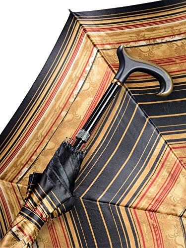 Stützschirm Queen Mary, edel Gemustert, Holzgriff schwarz Derbyform, Automatik, klassischer Satinstoff, höhenverstellbar von 85-94 cm