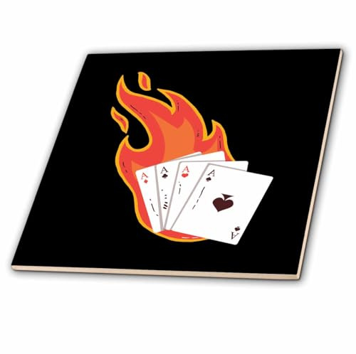 3dRose Poker Cards for Casino with Fire Play 6 Inch Ceramic Tile