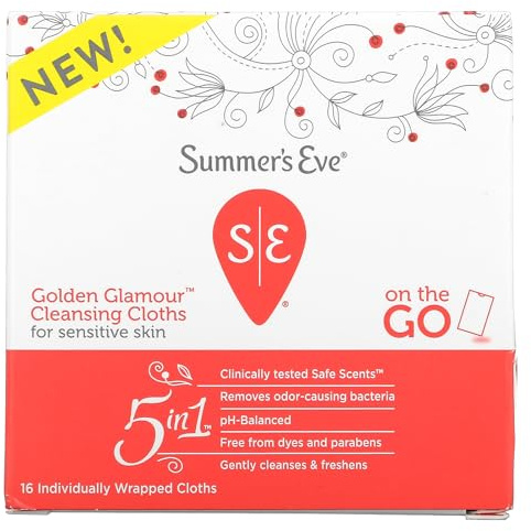 Summer's Eve Golden Glamour Lot de 16 lingettes féminines rafraîchissantes quotidiennes, éliminent les odeurs, pH équilibré
