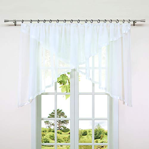 HeichkelL Kräuselband Kuvertvorhang Transparent Voile Gardine mit Satinbänder Wohnzimmer Kuvertsore HxB 160x300 cm Weiß