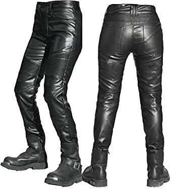 Pantalones De Moto De Cuero para Mujer Pantalones Impermeables para Montar En Moto Protección De Cuero De Tres Capas para Las Rodillas. Motocicleta De Mujer Anti-caída (Color : Black A, Tamaño : M)