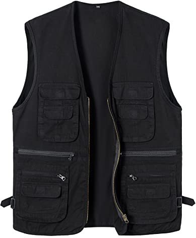 Yukirtiq Anglerweste Herren Ärmellos Fischerjacke Freizeitweste Jagdweste Fischerweste Herrenwesten Fotografie Wandernweste mit Vielen Taschen, Schwarz, L