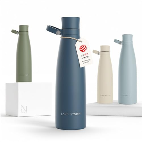 LARS NYSØM Trinkflasche Edelstahl 750ml | Isolierflasche 0,75 Liter | Auslaufsichere Wasserflasche für Sport, Fahrrad, Hund (Stone Blue, 750ml)