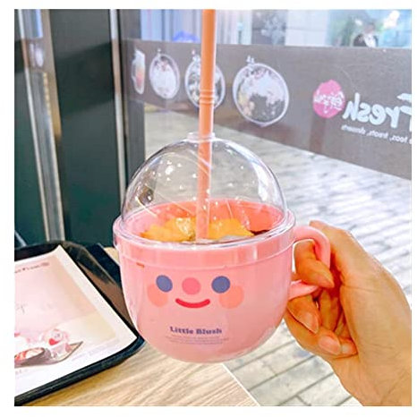 Sportflasche Trinkflasche 500 Ml Kawaii Bowl Plastikwasserflasche Mit Strohhalm, Niedlich, Tragbar, Frühstücks-Trinkbecher Für Mädchen, Kinder, Geschenk, BPA-frei Wasserflasche Trinkflaschen Wasserfla