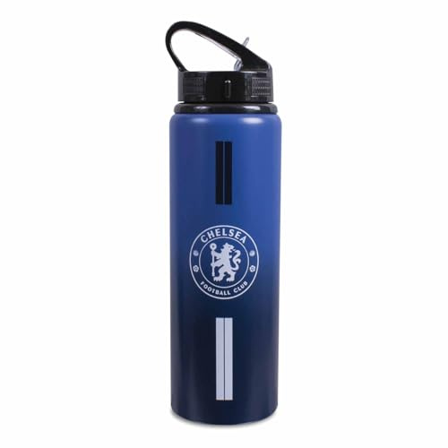 Chelsea F.C. Unisex Team Merchandise 750ml Aluminium Trinkflasche Fade Design Weiß Einheitsgröße UK Sportflasche auslaufsicher Fußball Fanartikel NEU