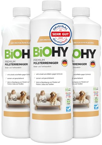 BiOHY Nettoyant premium pour tissus d'ameublement (3 x 1l Bouteille) | Bio concentré pour meubles rembourrés, canapés, tapis & textiles | détachant désodorisant (Premium Polster)
