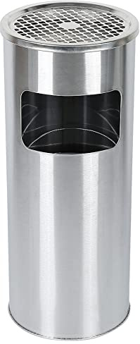 HUOLE Papelera-Basurero -Cubo de basura de 30 L, para exterior/interior, con cenicero, acero inoxidable, para la Oficina, el Hotel y el Jardín (Plata-1PC)