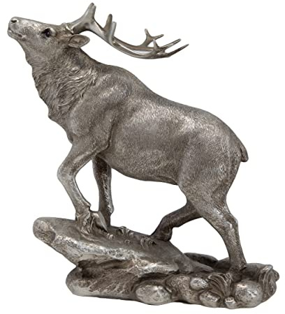 THORNE ANTIQUES AND COLLECTABLES Highland Stag Sculpture Deer Ornament Home Decor 18cm x 16cm x 4cm Antique Silver Effect Finish