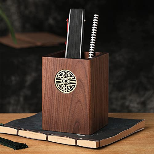 Syfunlv Stifteköcher Multifunktions Stiftebox aus Holz Becher Bleistift Organizer,Braun,Schwarzes Walnussholz, Handarbeit, für Schreibware, Make Up Pinsel, Schreibtische, Büros (Stile 1)