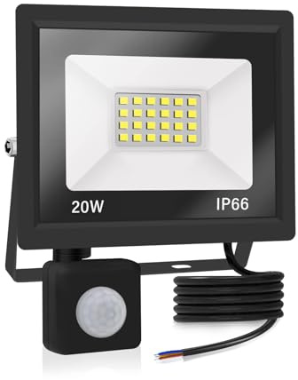 1PACK - Projecteur LED détecteur de mouvement 20W, 2000LM Blanc Chaud (3000K) Imperméable IP66 pour sécurité, garage, couloir