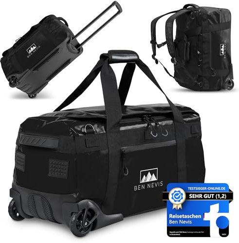 BEN NEVIS ORIGINAL 60L Reisetasche mit Rollen – XL Faltbare Reise- & Sporttasche, Wasserabweisend, Robust & Platzsparend
