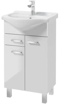 VBChome Badmöbel Set 50 cm Weiß Waschbecken mit Unterschrank Waschtisch Chromgriffe 2-Türen 1-Schublade Waschbeckenunterschrank Badezimmerschrank Badschrank